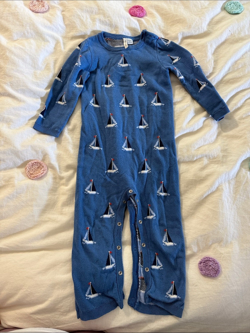 Janie and Jack Blue Sailboat Knit Footie